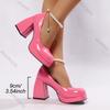 Fashion Chunky Platform High Heels Pumps Women Fashion Pearl Ankle Strap Party Shoes Woman Patent Leather Thick Heeled Mary Jane Shoes