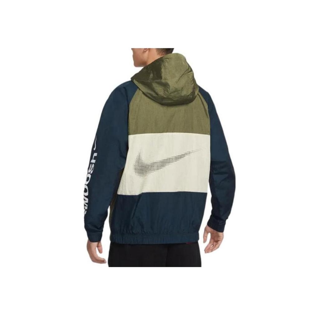 Nike Letter Logo Print Colorblock Hooded Jacket Men Jackets Olive-Green DX6311-222