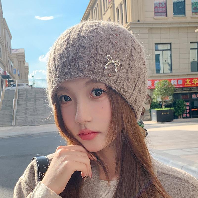 Rabbit Fur Knitted Hat Women's Autumn and Winter Thickened Cold-proof Ear Protection Hat, Wool Hat After Keeping Warm