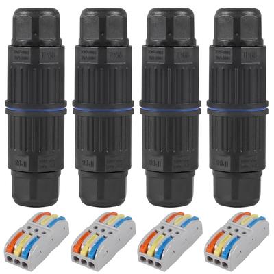 4 buc Cutie de joncțiune impermeabilă, Conector electric exterior cu 3 căi, IP68 Impermeabil Conector de cablu Interval cablu Ø 3,5-10mm