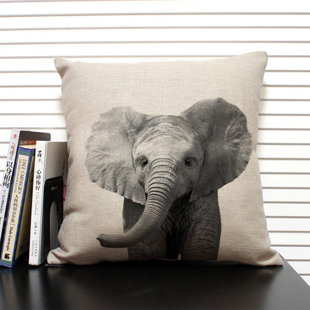 African Animal Lion Elephant Elk Decorative Pillow Cover Sofa Cushion Cover Farm Animal Portrait Linen Pillowcase 45x45cm
