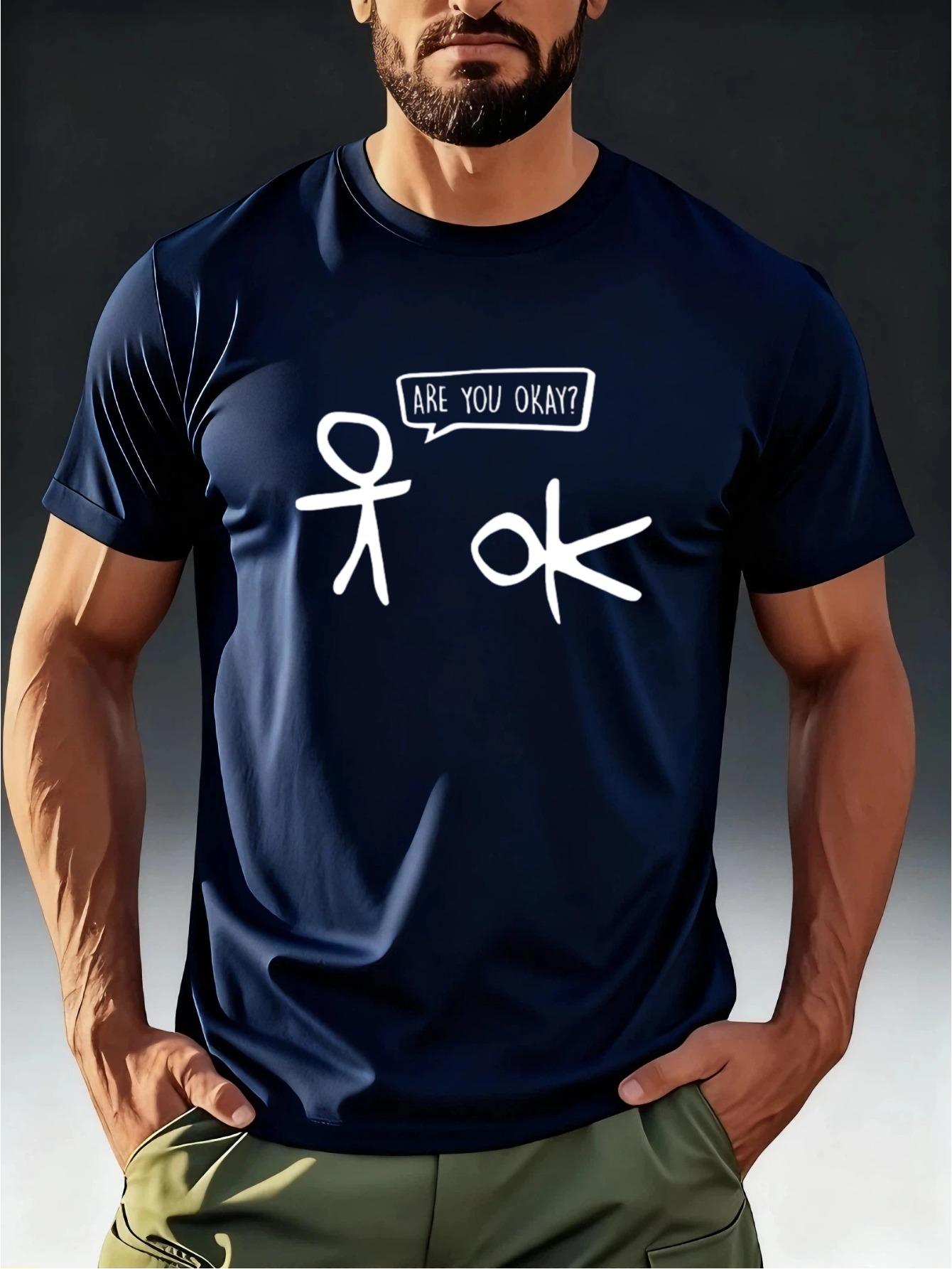

Men s Short Sleeve T-Shirt ARE YOU OKAY with Simple Line Drawing Fun Print XXXL
