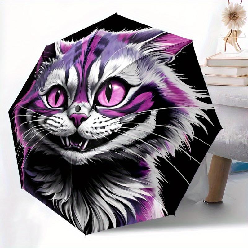 1pc Purple Cat Automatic Open/close Umbrella, 8-Rib sturdy structure, Portable Travel Umbrella, Parties, Everyday Use, Outdoor Accessory, Ar