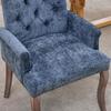 Upholstered Chenille Fabric Accent Dining Chair, Curved Solid Wood Legs, Elegant Tufted Dining Room Kitchen Arm Chair, Single Pack, Blue, DE1895BL