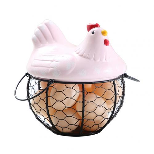 Iron Ceramic Hen Ornament Egg Fruit Storage Basket Container Kitchen Supplies Kitchen Tableware