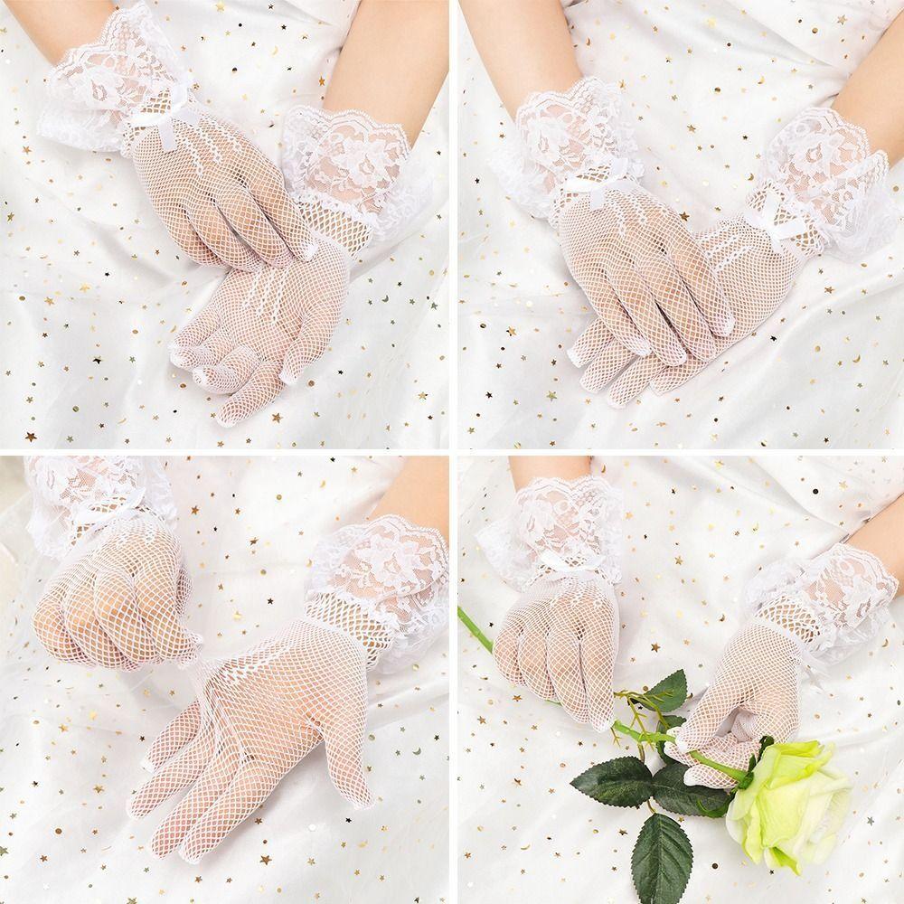 Thin Women Lace Mesh Gloves Bow Knot Lady Girl Glove  Holiday Princess Birthday Party Gloves
