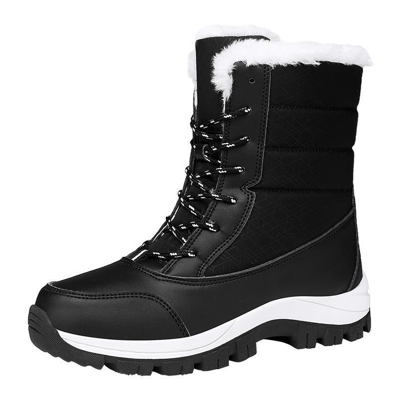 Women's Mid-Calf Fleece-Lined Waterproof Snow Boots - Non-Slip Thick-Soled Winter Ski Shoes