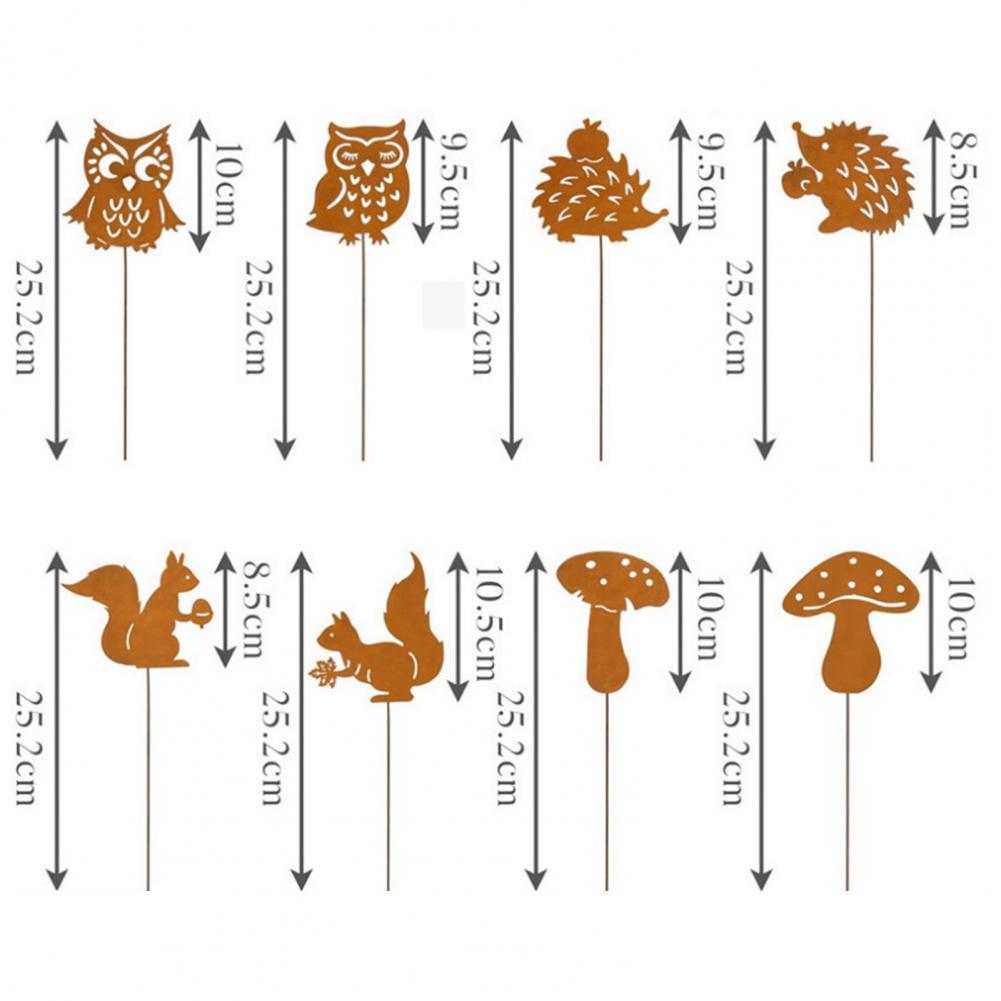 Rustic Planter Stake Stake Garden Decor Iron Silhouette Garden Stakes for Flower Pots Bonsai Hedgehog Owl Squirrel for Window
