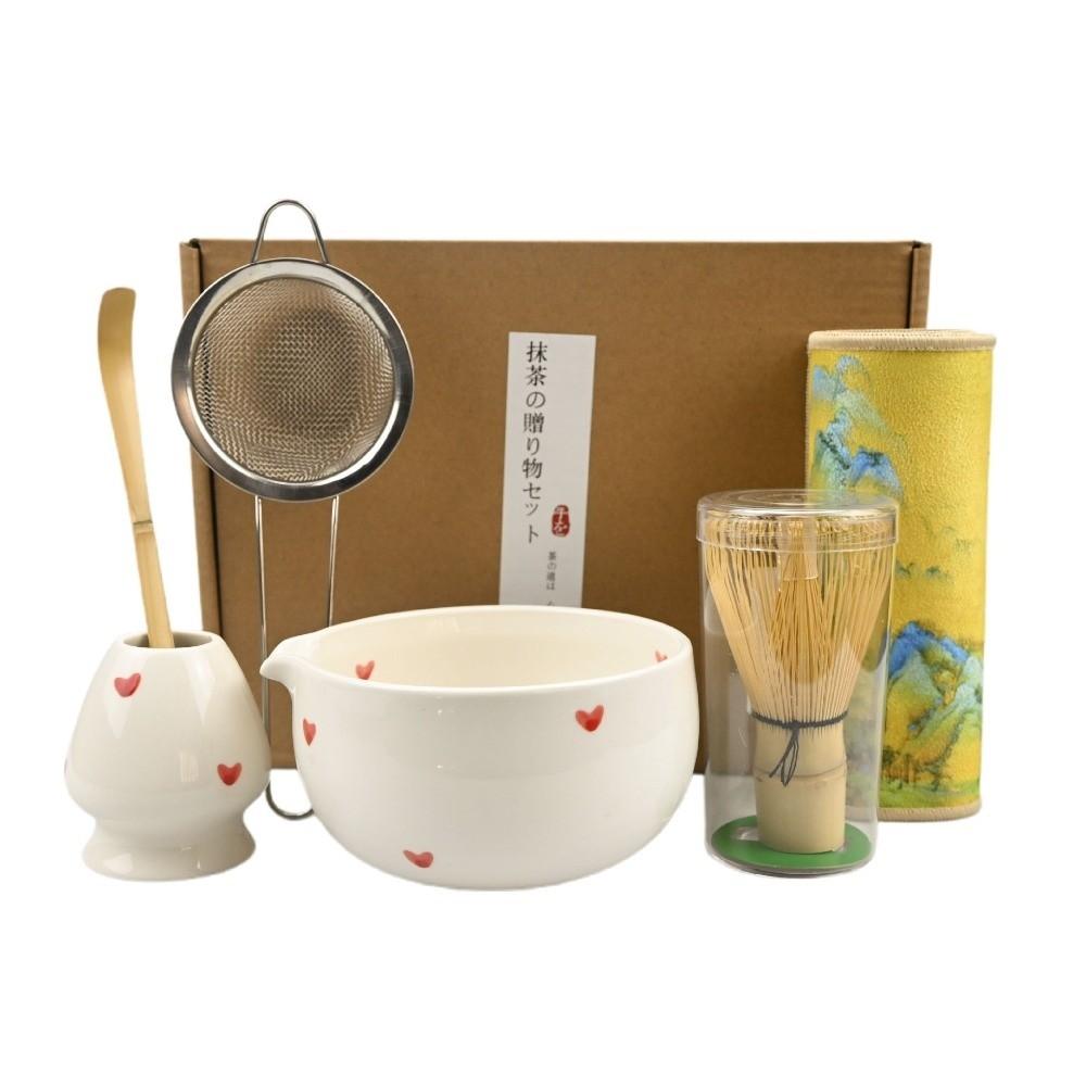 4/5/6 PCS Bamboo Whisk Heart-Shaped Matcha Bowl Strainer Mesh Matcha Whisk Set Tea Preparation