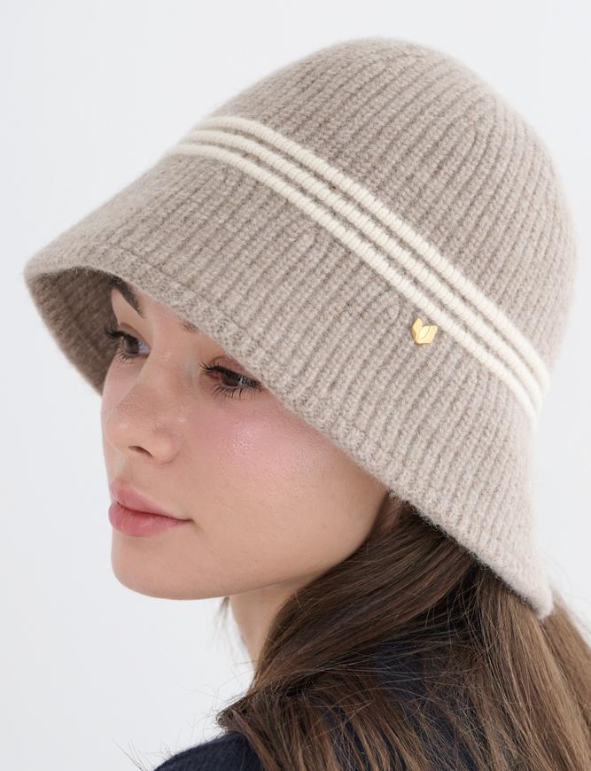 Koipeu Wool Knit Ribbed Three-Stripe Bucket Hat Cf073Ht032 Bel