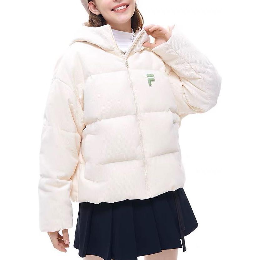 Fila Fusion Logo Print Hooded Loose Warm Down Jacket Women Outerwear White T11W416902F-IV