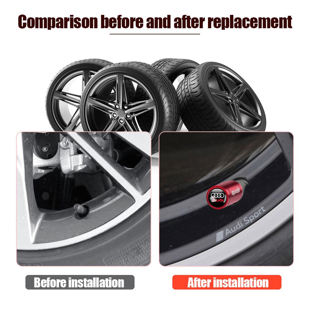 2026 Hot 4Pcs Car Sports Wheel Tire Valve Caps Cover Exterior Accessories For Audi A4 B7 A7 Sline S3 A8 A3 A1 A5 Q5 Q3 TT Q2 Quattro RS