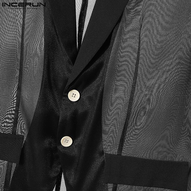 INCERUN Men Lapel Sleeveless Buttons Stitching See Through Mesh Sheer Waistcoats