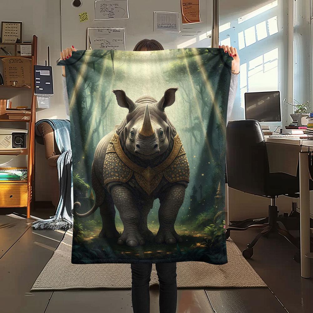 1Pc Golden-armoredanimals Print Flannel Blanket, High Quality Comfortable for All Seasons, Home Decor, Warmth and Comfort, Perfect for Christmas Gifts