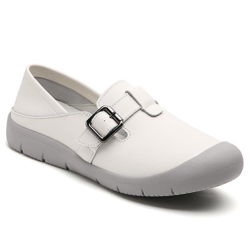 Little white shoes women's spring cowhide thick-soled women's shoes hollow lazy shoes soft-soled breathable casual shoes