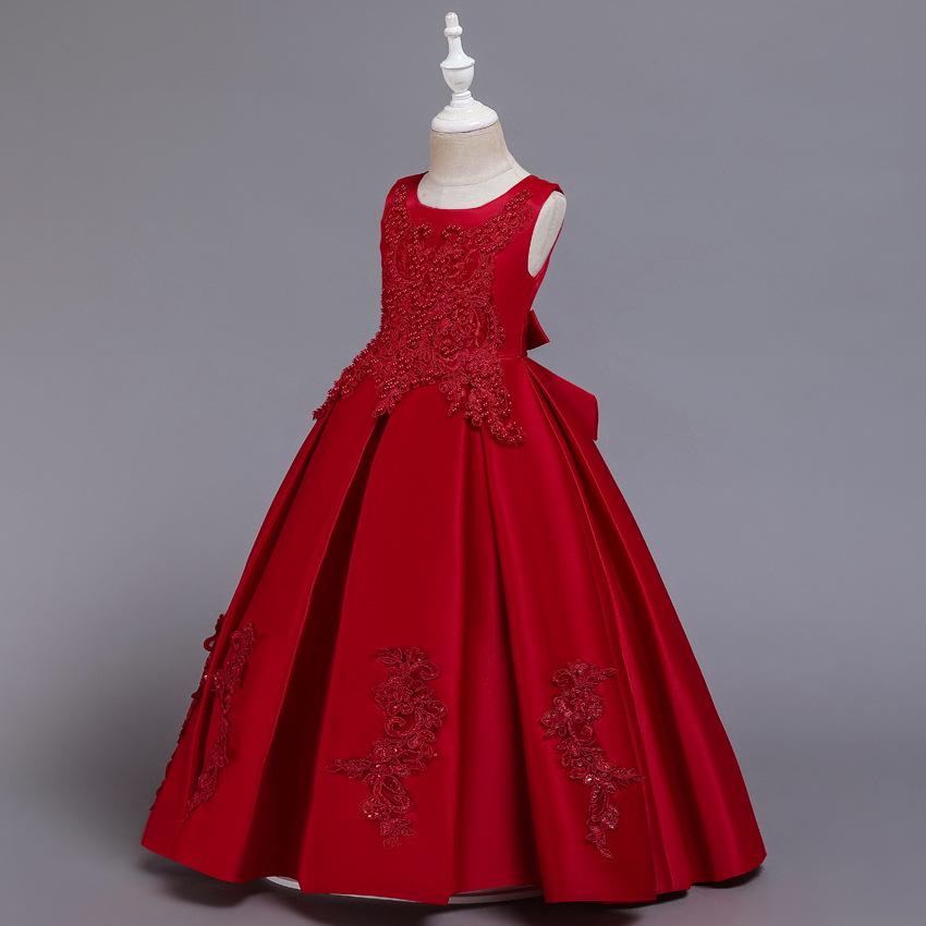 High-end långklänning för flickor Spets Nagel- och pärlklänning Bankett Princess Dress Host Dress