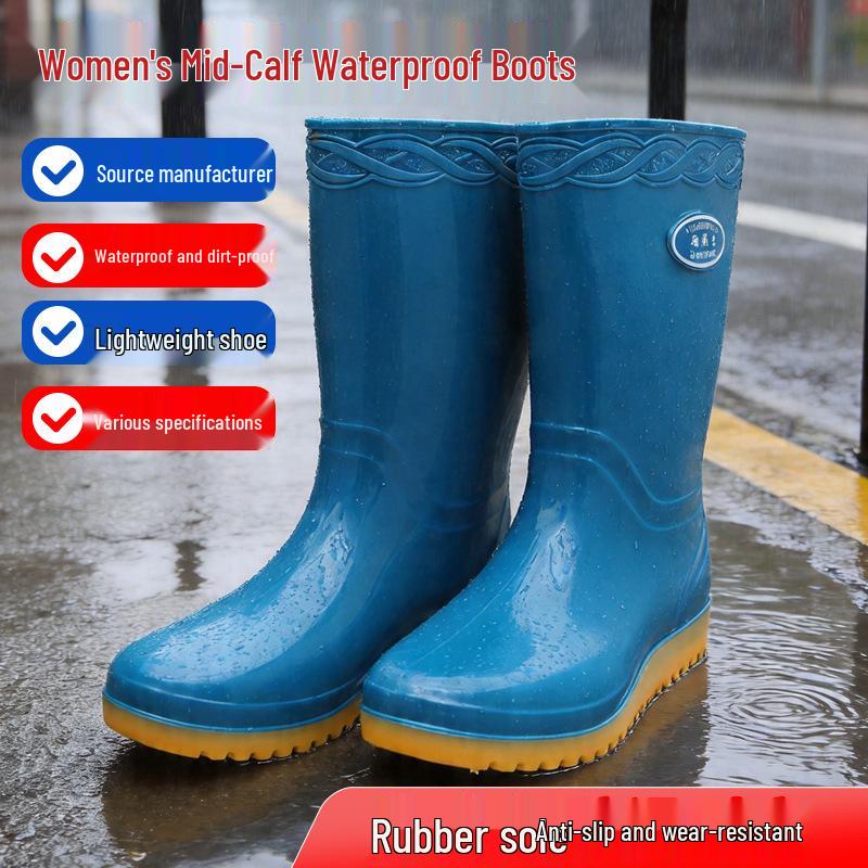 Women's Mid-Calf Waterproof Rain Boots for Autumn/Winter Fashion & Kitchen Use