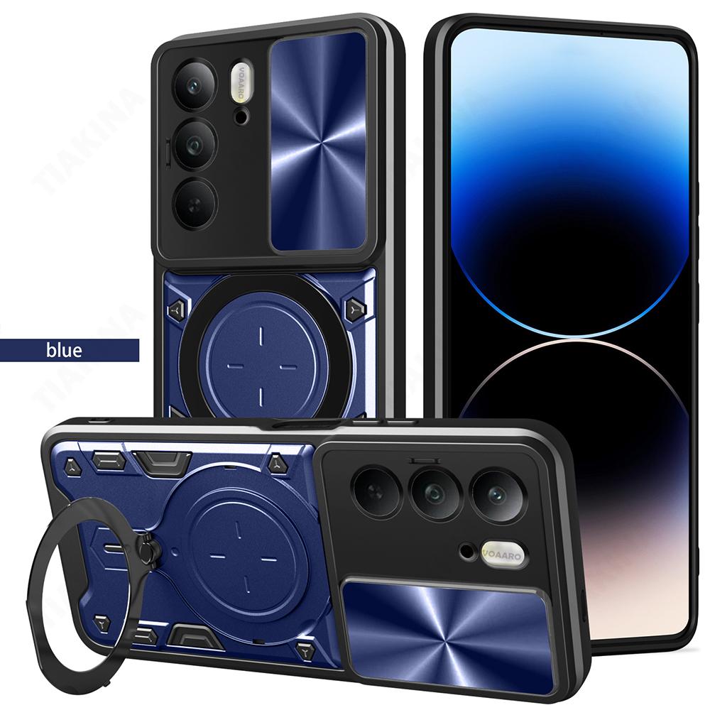 Slide Lens Push Window Armor Funda for OPPO Realme C75 4G Case for Realme 14X V60 Pro Case Magnetic Ring Stand Holder Cover