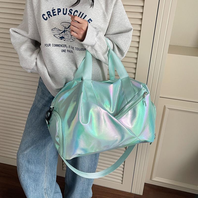 New colorful aurora glossy travel bag men's large-capacity hand luggage bag leisure sports fitness bag women