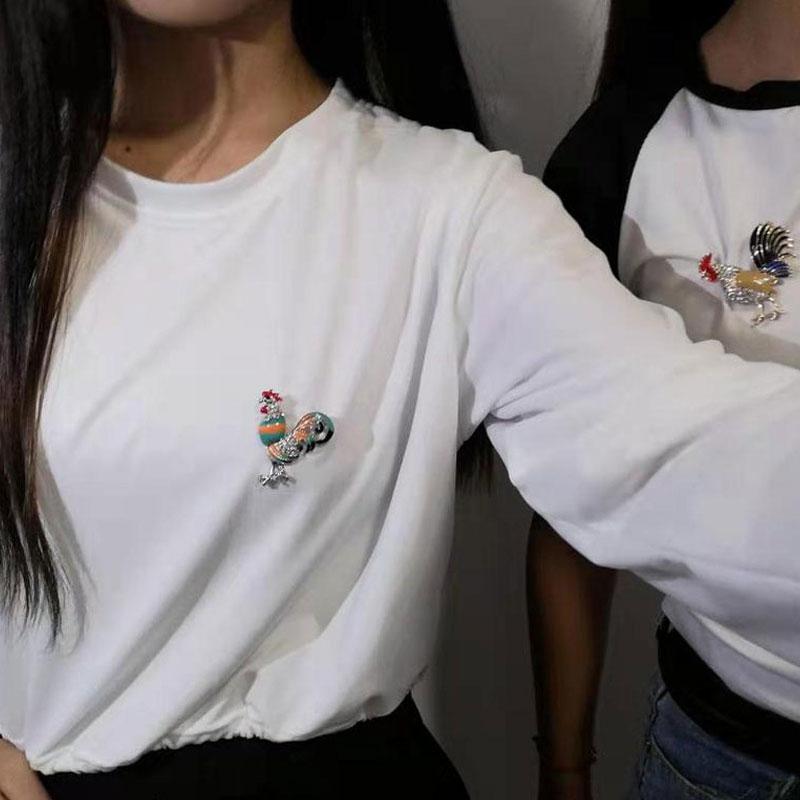 Cute Colour Rooster Brooch Pin For Women Enamel Animal Corsages Crystal Cock Jewelry Pins Gift