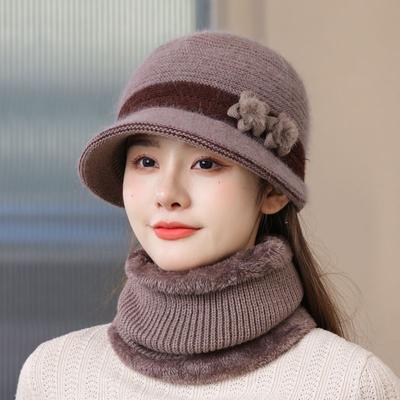 Schal, Mützen-Sets für ältere Menschen mittleren Alters, Mütze für Kinder, Winter, ältere Großmutter, Mutter, warme dicke Mütze, Baumwolle, gestricktes Kaninchengarn, Mütze für alte Dame