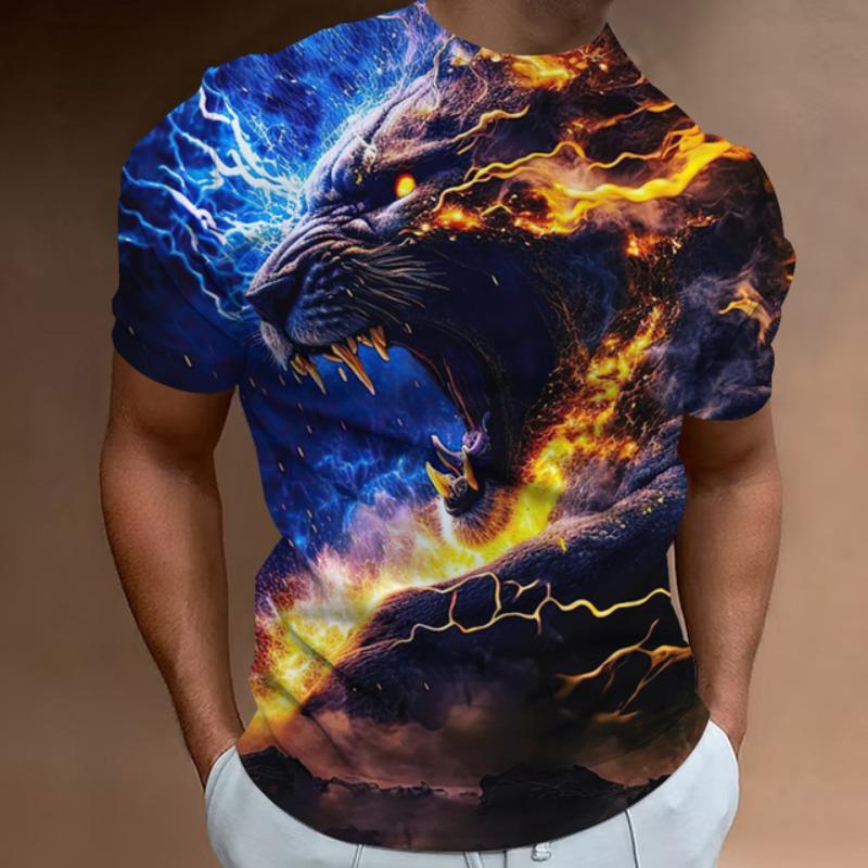 Vintage Animal T-Shirt Mens T Shirt 3d Fierce Leopard Print Tee Summer Short Sleeve Holiday T Shirt Loose Clothing Male Pullover