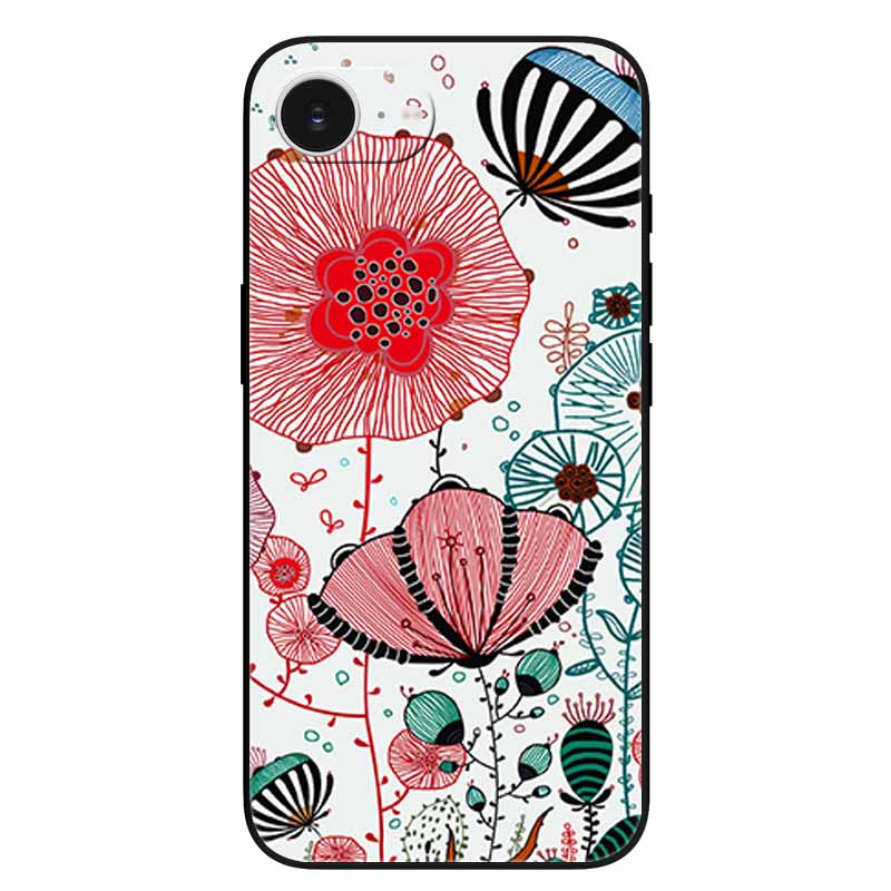 For iPhone 16e Case Soft Silicone Flowers 3D Relief Cover for iPhone 16e 2025 Black Phone Cases Funda On for Iphone16e 16 e Cool iPhone 16e