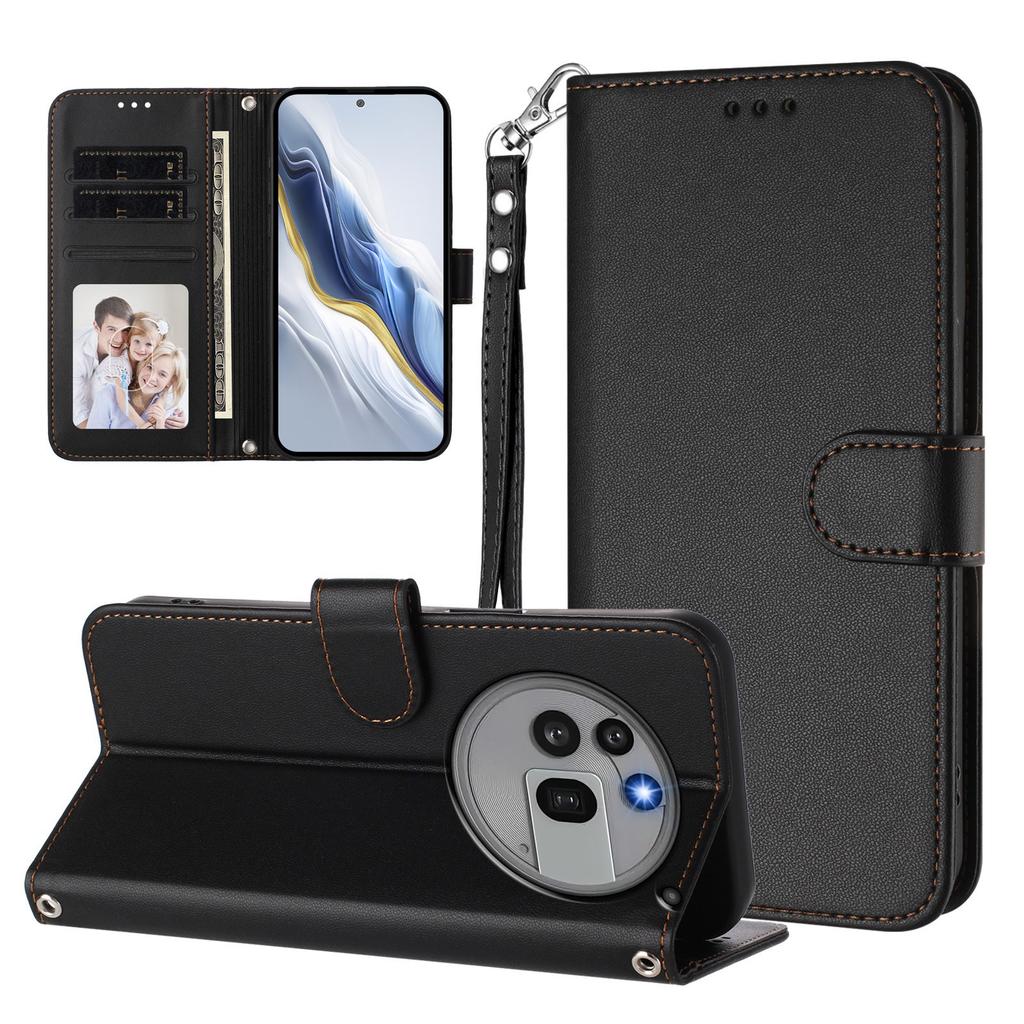 For Nothing Phone (3a) Pro Leather Case Wallet Stand Phone Cover with Wrist Strap