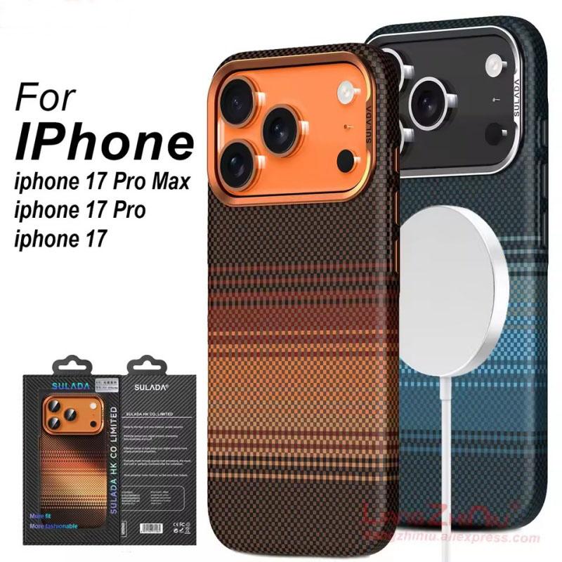 For Iphone 17 Pro Max 17 Pro 17 Magnetic Phone Case Carbon Fiber Pattern Magsafe Kevlar Pattern Shockproof Pc Hard Cover