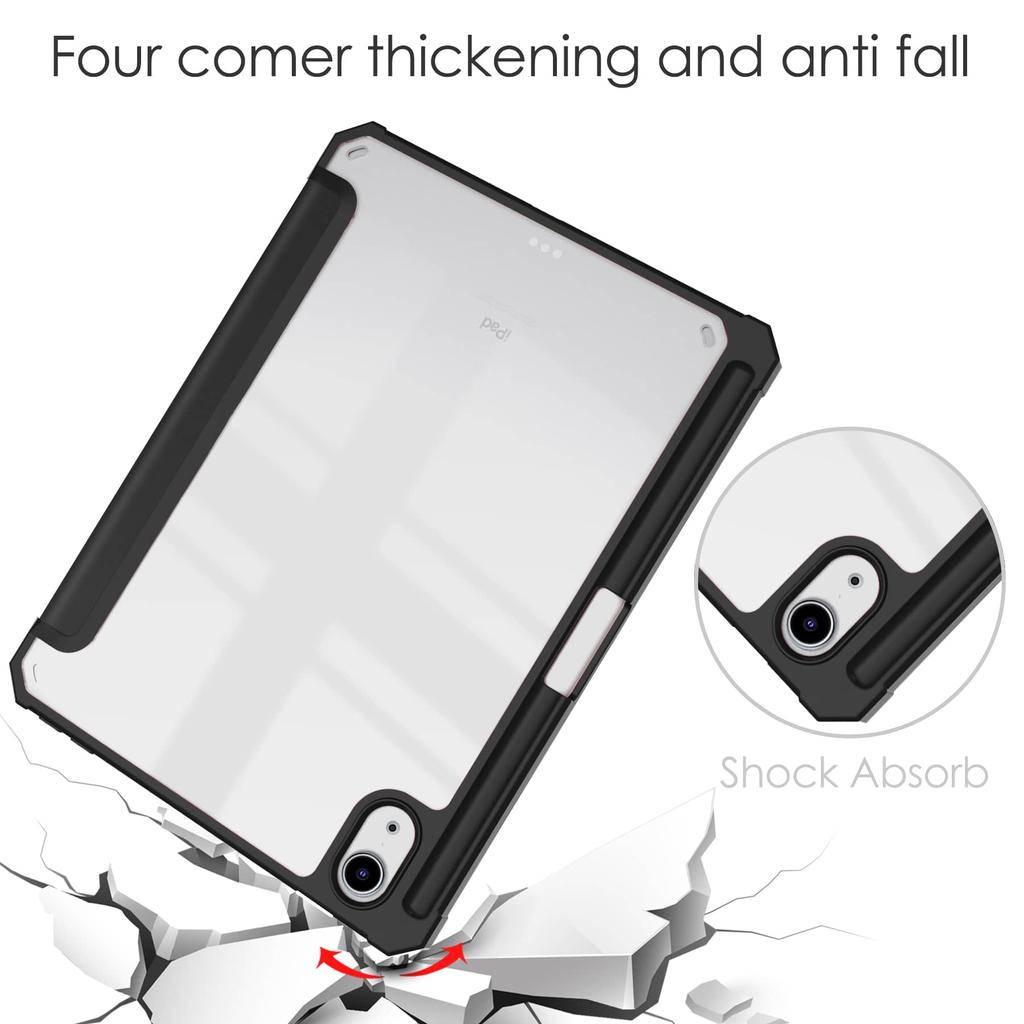 For iPad Mini 7 6 8.3'' with Pencil Holder-[Tri-fold Stand + Auto Wake/Sleep], High-grade Acrylic Case Transparent Back Cover