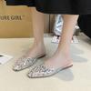 2025 ny sommar mode lyx platt klack festskor platta slip-on avslappnade bekväma damer diamant tofflor