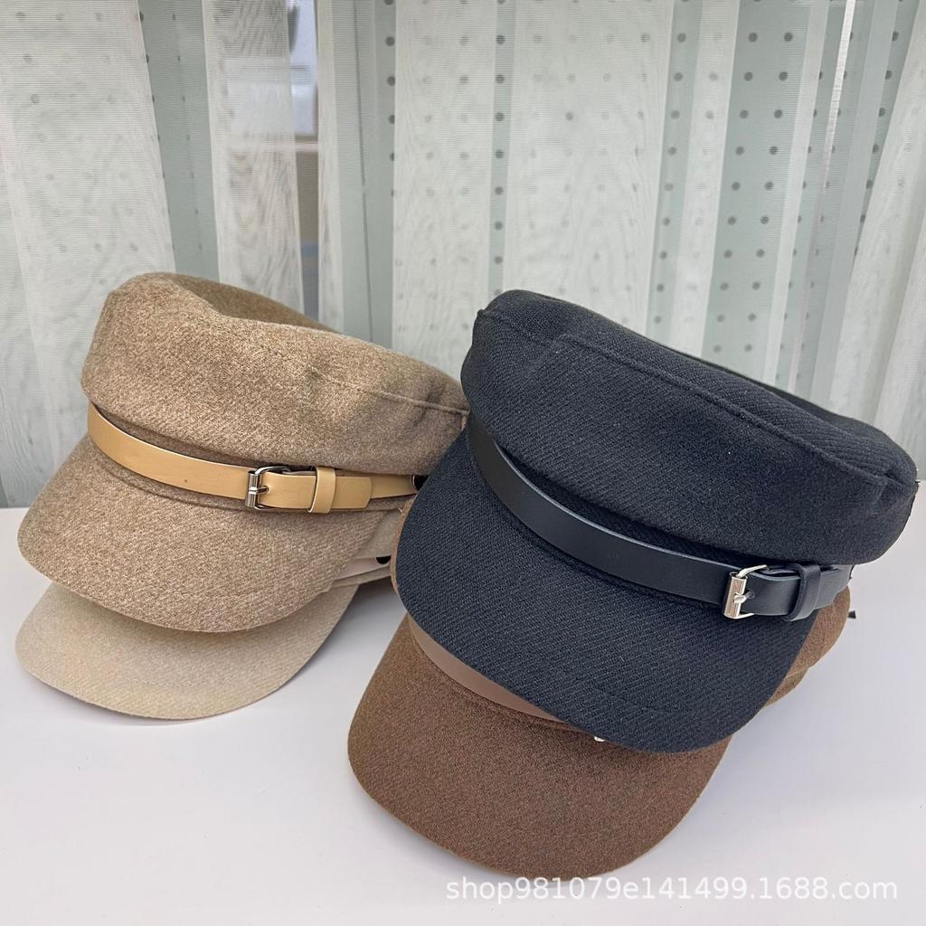 Retro woolen flat hat female early autumn face small octagonal beret newsboy painter hat equestrian hat