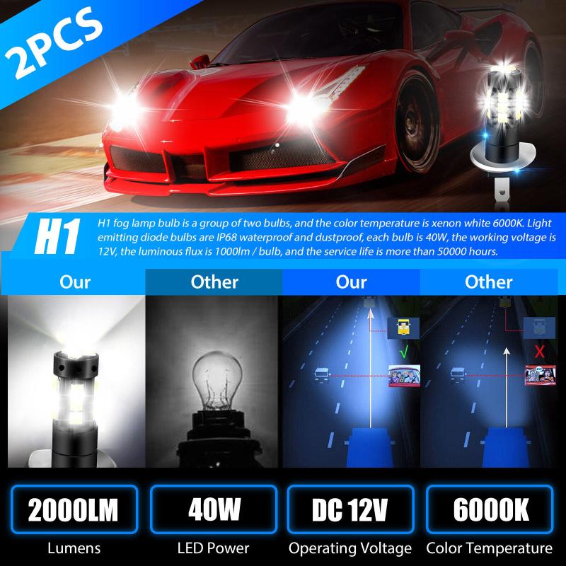 H1 15 Led Fog Lamp Driving Drl Light Bulbs Conversion Kit 6000k Xenon Super White Ip67 Waterproof
