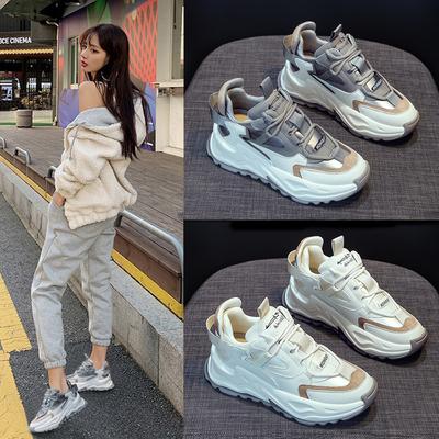 Genuine Leather Daddy Shoes Ins Fleece-lined Thin New Spring and Autumn Women's Shoes Platform Sports Casual Shoes