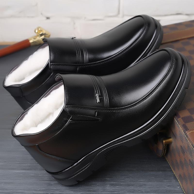 Cotton Shoes Men's Genuine Leather Winter Warm Velvet Beef Tendon Soles Middle-aged and Elderly Father Winter Wool Non-slip Men's Cotton Leather Shoes