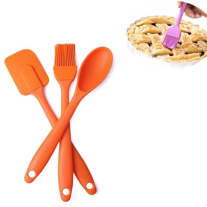 3Pcs Creativity Silicone Spatula Scraper Brush Spoon Kitchen Baking Tools Set  Gadget Accessories