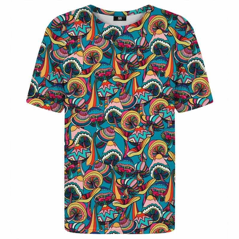 Psychedelisches Pilzmuster T-Shirt Herren 3D Gedruckte Pflanzen T-Shirt Rundhals T-Shirts Streetwear Übergroß Kurzarm