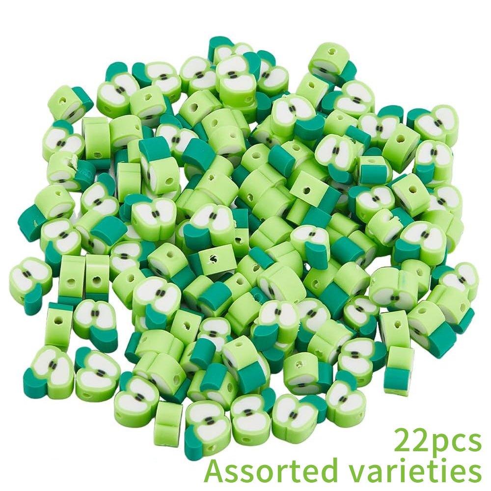 22/42pcs Apple Clay Beads Handmade Polymer Clay Beads Fruit Beads Flat Apple Shape Spaced Beads Jewelry Making DIY Keychain Bracelet Crafts