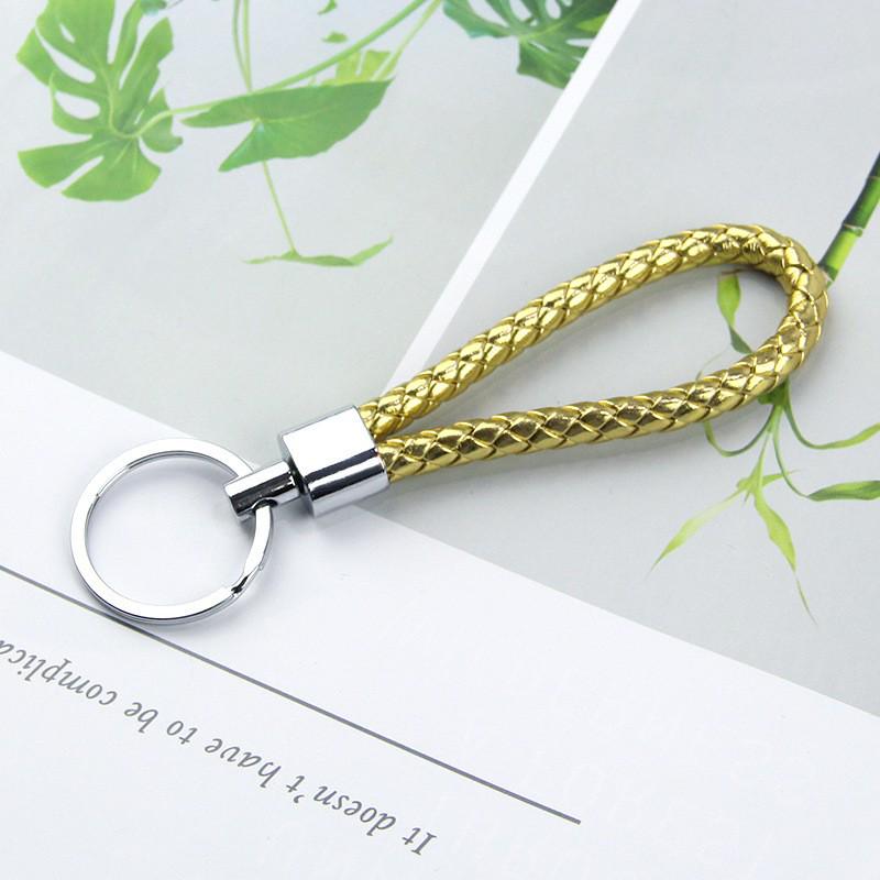 Solid Color Woven Leather Key Pendant for Men and Women - Couple's Metal Keyring Accessory