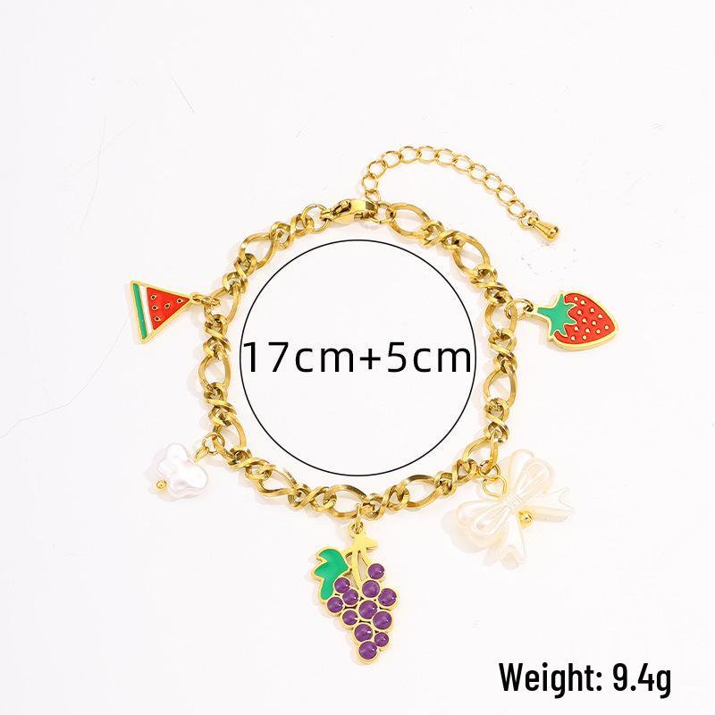 Stainless Steel Bracelet with 18K Gold-Plated Fruit Pendants and European Pastoral Charm