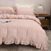 HOLOEE Bedding Set with Washed Cotton Duvet Fitted 6 Colors Cover, Pillowcases, Sheet, Western-Style, Quick-Drying, Ruffled, Cute, Stylish, (Double,