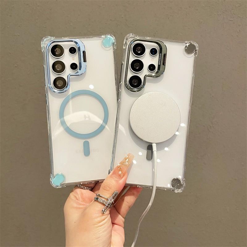 Applicable to Samsung s26ultra mobile phone case transparent magnetic suction s25u lens holder four corners anti-drop 24u protective case