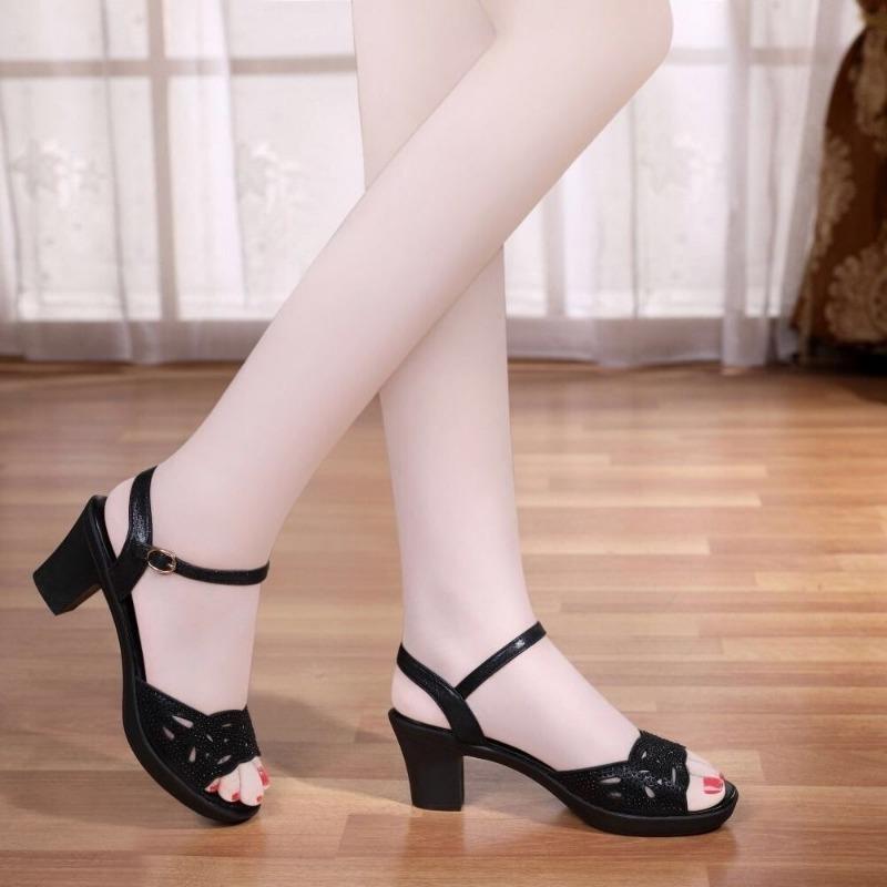 Black shoes women's new thick heel sandals women's summer fish mouth women's shoes sexy high heel sandals women