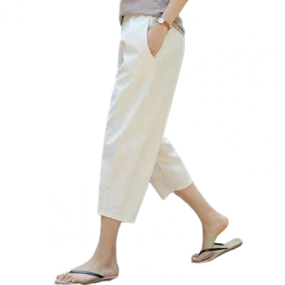 Women Casual Pants Summer Women's Casual Cropped Trousers Lightweight Elastic Waist Pants for Daily Wear Breathable for Women