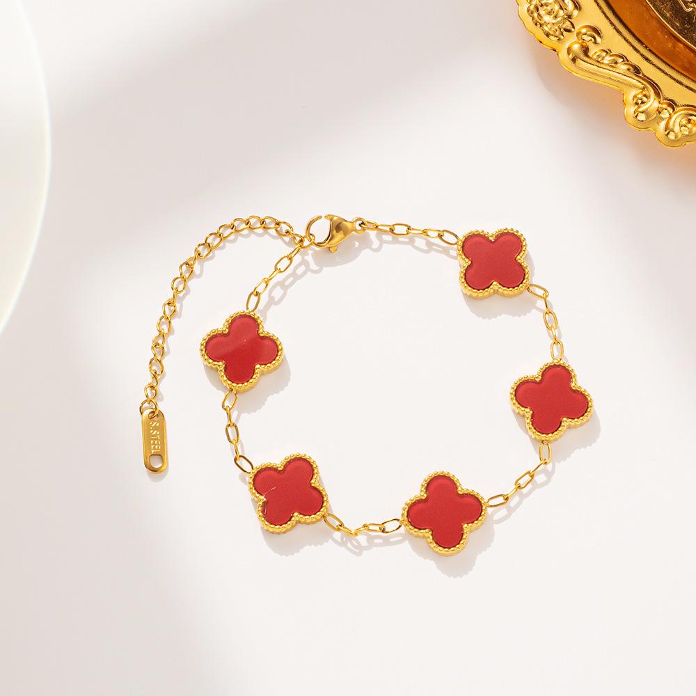 Wenjian Gold Four-Leaf Clover Double-Sided Titanium Necklace - Women's Luxury Fashion Clavicle Chain