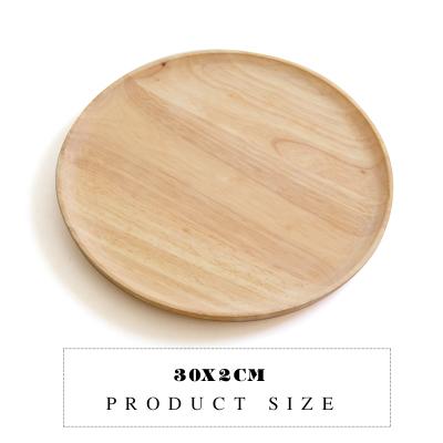 Rubber wood Round Japanese style dinner plate beef steak fruit Snacks tray tea tray Restaurant storage plate Solid wood plates