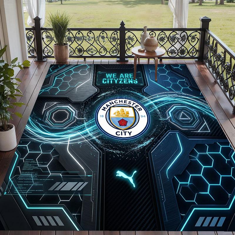 Mykt gulvteppe Manchester City-mønster Teppe Dekorasjonsmatte For Hjemmeromsdekorasjon