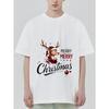Christmas T Shirt Black Reindeer with Santa Hat and Scarf Merry Christmas Text Holiday Party Wear