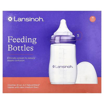 Feeding Bottles with NaturalWave® Nipple, Medium Flow, 3m+, 3 Bottles, 8 Oz (240 Ml) Each