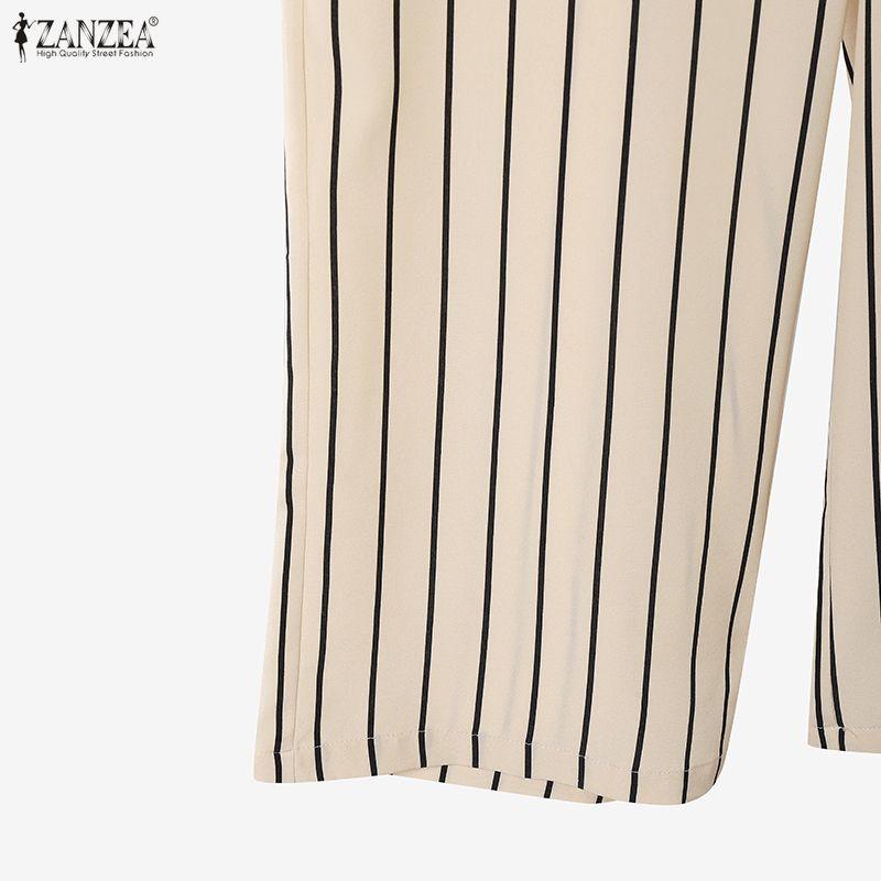 ZANZEA Women Sleeveless Vest Tops and Long Pants Casual Stripe Print Two Piece Sets